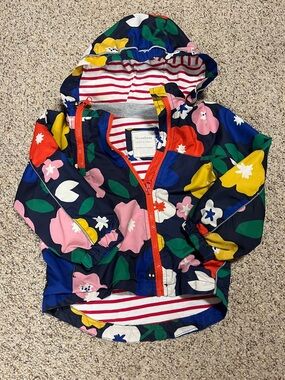 Kids' Navy Floral Hooded Jacket